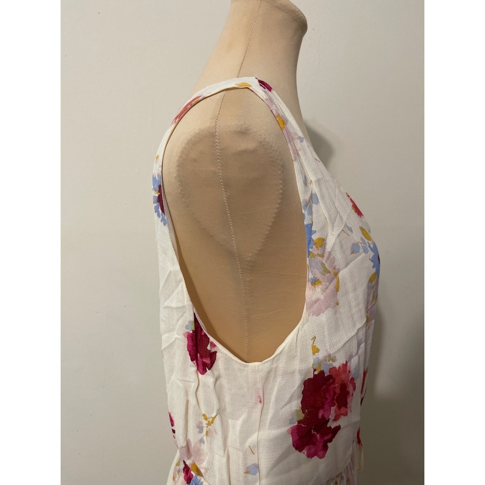 Lucky Brand Floral Midi Dress Large White Red Blue Cottagecore Boho Casual - Picture 6 of 10